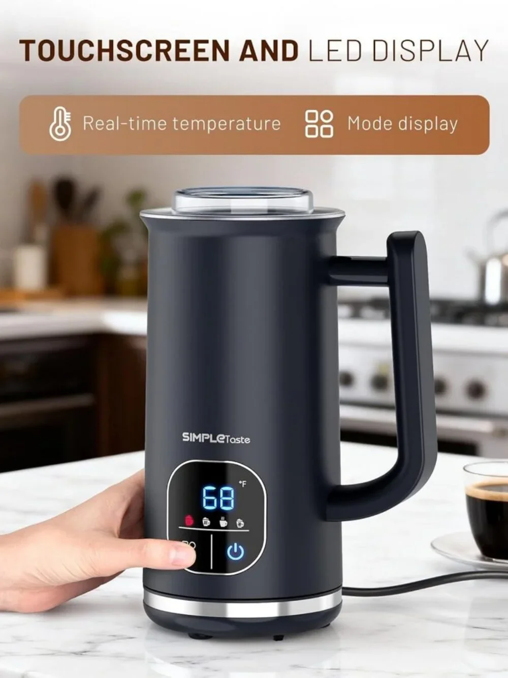 4-in-1 Electric Milk Frother & Steamer - LED Touch Screen, Warm & Cold Foam